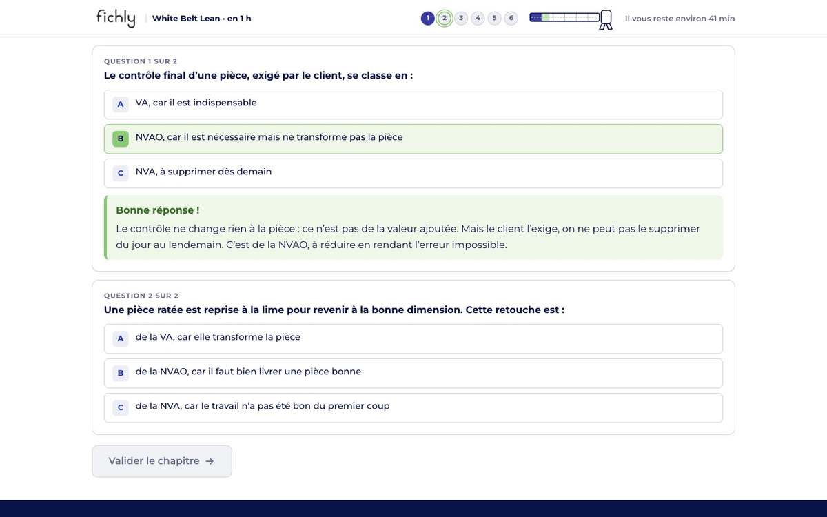 Question corrigée du chapitre 2 : la bonne réponse en vert et l’explication juste en dessous.